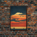 Retro Japanese style wall art, sunrise over the mountains, canvas print, woodblock print style art, Hokusai vintage style wall art