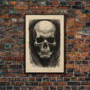 Charcoal Drawing, Human Skull, Gothic Art Print, Spooky Decor, Canvas Print, Wall Art, Vertical Art, Gaming Wall Decor, Office Wall Decor