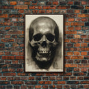 Charcoal Drawing, Gothic Art Print, Human Skull Decor, Canvas Print, Wall Art, Vertical Art, Entryway Prints, Wall Hanging, Birthday Gift