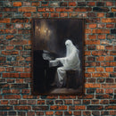 Spooky White Ghost Playing A Piano, Gothic Victorian Halloween Art, Halloween Decoration / Wall Art, Skeleton Art, Gothic Oil Painting