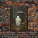 Goofy Ghost In The Rain,  Vintage Halloween Canvas, Framed Canvas Print, Cute Wall Art, Who's Haunting Who?