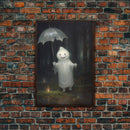 The Playground Ghost, Funny Halloween, Vintage Halloween Canvas, Framed Canvas Print, Cute Wall Art, Ghost On A Swing, Macabre Goth Art