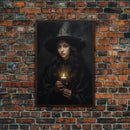 The Witch And The Candle, Gothic Victorian Art, Framed Canvas Print, Halloween Canvas, Halloween Decoration, Dark Academia Gothic Art