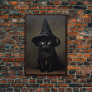Cute Witch's Familiar Cat Halloween Art, Cat Witch, Cat Painting, Cute Cat Print, Halloween Decor, Black Cat Print, Framed Canvas / Canvas