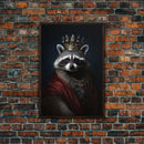 The King Of The Racoons, Framed Canvas Print Or Canvas, Victorian Animal Print Oil Painting, Funny Halloween Decor