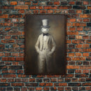 Ghost Wearing A Top Hat, Victorian Gentleman Ghost, Framed Canvas Print, Halloween Canvas Art, Unique Spooky Decor, Gothic Dark Academia Art