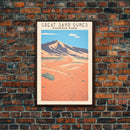 Great Sand Dunes National Park Travel Poster Art, Canvas Print Wall Art, Colorado Travel Art, Midcentury Modern Travel Decor, MCM Wall Art