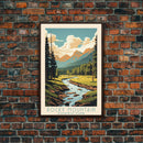 Rocky Mountains National Park Colorado Travel Art, National Park Print, Minimalist Travel Art, Midcentury Modern Style Landscape Painting
