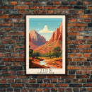 Zion National Park Utah Travel Art, National Park Print, Minimalist Travel Art, Midcentury Modern Style Landscape Painting