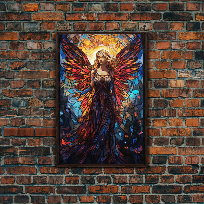 Angel, Fantasy Art, Angel Wings, Canvas Print, Wall Hanging, Portrait Art, Stained Glass Art, Housewarming Gift, Bedroom Teen Girl Art