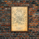 Vintage Style Bucharest City Map Wall Art Canvas Print, Distressed Bucharest Map, Framed Wall Art, Cool RomaniaTravel Wall Art, Office Art