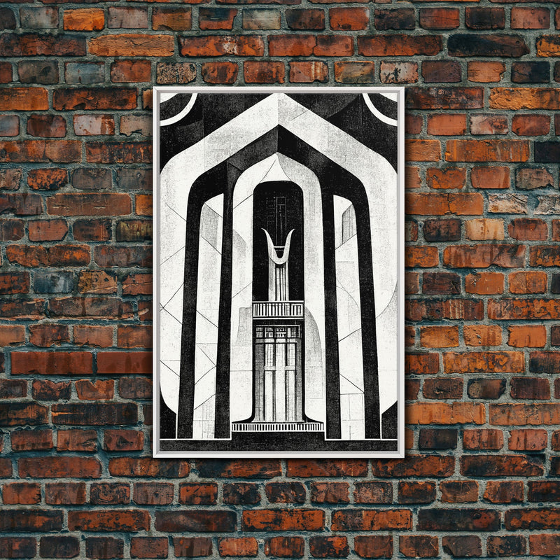 Art Deco Black And White Art Print, Art Deco Architecture, Framed Canvas Print, Ready To Hang Framed Wall Art, Living Room Wall Hanging