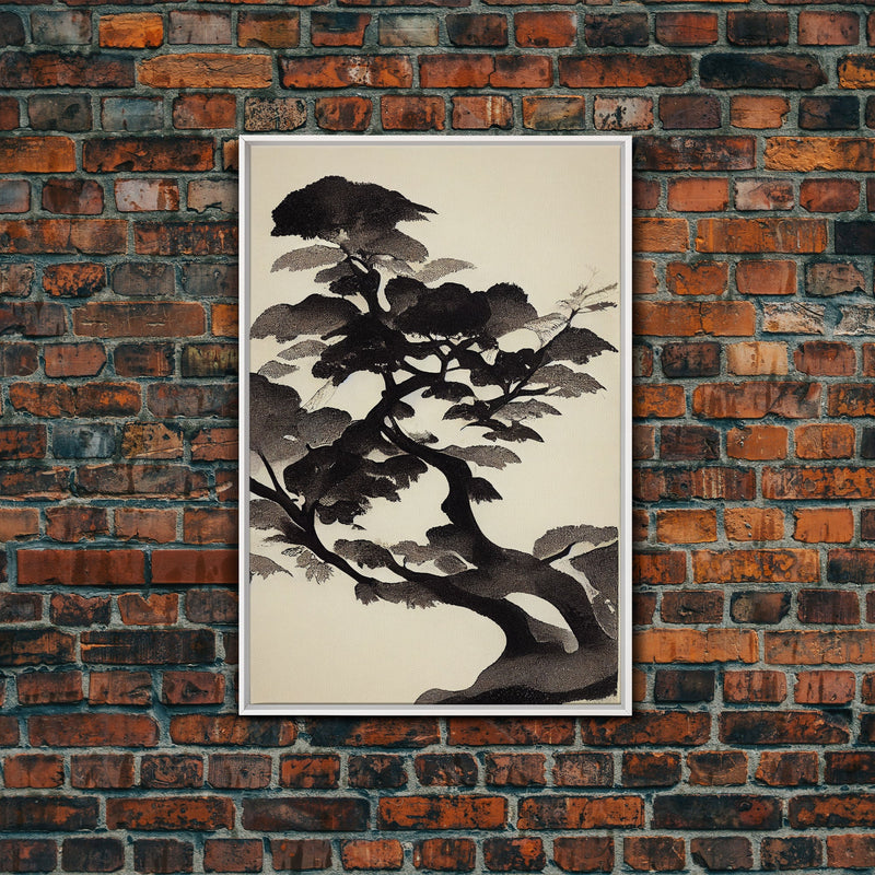 Black and White Japanese Maple Tree, Framed Canvas Print, Ready To Hang Framed Wall Art, Living Room Wall Hanging