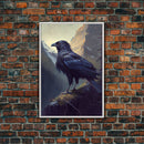 The raven, cool mountain crow art, raven in a forest portrait, fine art poster print