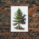 Pine Tree Watercolor Wall Art Canvas Print - Vibrant Colorful Nature Scene Artwork