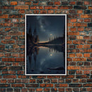 Landscape River Lake Water Night Sky Stars Trees Fine Art Print, Wall Decor, Wall Poster, Wall Art Print