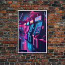 Game Room Decor, Framed Canvas Print, Synthwave Arcade, Boys Room, Gamer Gift, Gaming Wall Art, Video Game Posters, Teen Room