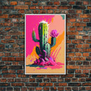 Pop Art Mexico Cactus Art, Synthwave Pink Art, Framed Canvas Print, Southwest Saguaro Cactus Succulent Art, Western Decor