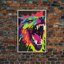 CHOMP! Wolf Bite! Framed Canvas Print, Unique Pop Art Style Animal Print