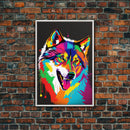 He's kinda cute when he's mad! Wolf art, Framed Canvas Print, Unique Pop Art Style Animal Print