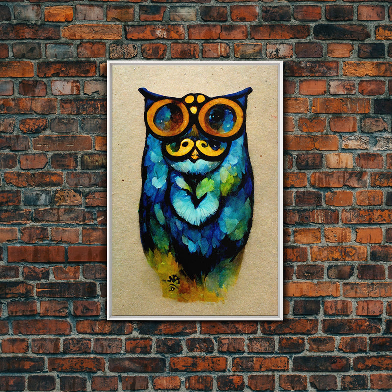 Wise Owl With Glasses Canvas Art - Owl Painting - Owl Wall Decor