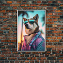 Shiba Inu Wall Print, Dog Art, Dog Sunglasses, Pink Teal Hoodie, Funny Wall Art, Framed Wall Art, Framed Canvas, Wall Print, Wall Canvas