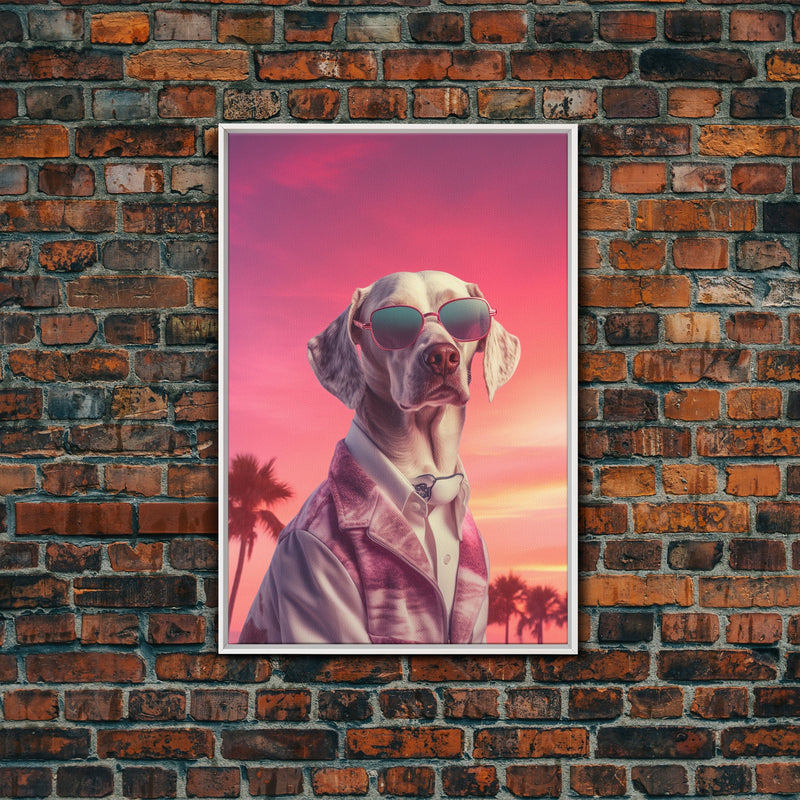 Weimaraner Wall Print, Dog Wall Art, Dog Sunglasses, Dog In Pink Suit, Funny Art, Framed Wall Art, Framed Canvas, Wall Print, Wall Canvas