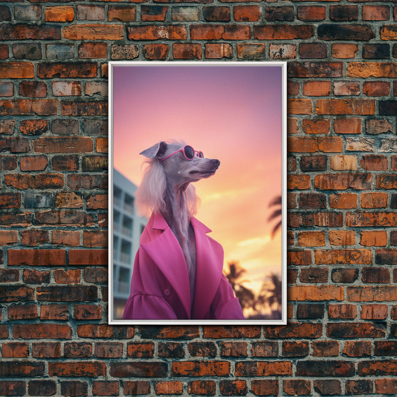 Afghan Hound Wall Print, Dog Wall Art, Dog Sunglasses, Dog In Pink Suit, Funny Art, Framed Wall Art, Framed Canvas, Wall Print, Wall Canvas