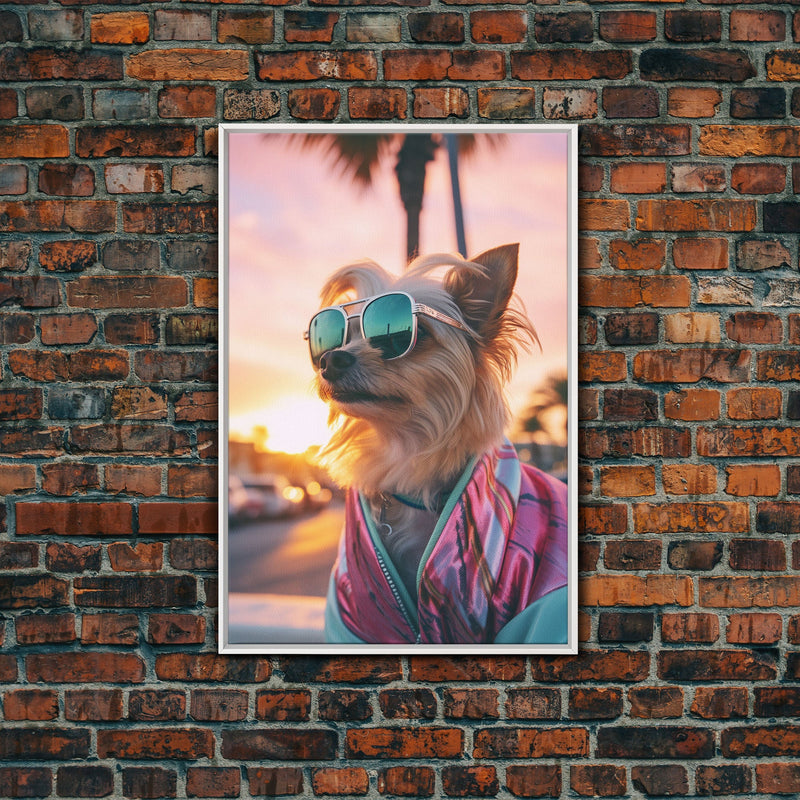 Yorkshire Terrier In Sunglasses Pink Suit Wall Print, Dog Portrait, Dog Art Print, Framed Wall Art, Framed Canvas, Wall Print, Wall Canvas