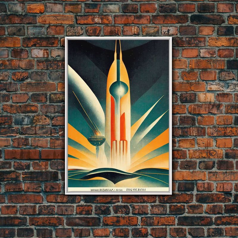 Art Deco Style Spaceship, Space Exploration, Science Fiction / SciFi Canvas Print, Ready to Hang Wall Art