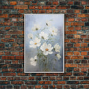 Cosmos Art Print - Framed Canvas Art - Oil Painting Poster Print  - White Flowers Still Life - Small Flower Bouquet Oil Painting Wall Art
