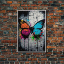 Graffiti Butterfly Art, Framed Canvas Print, Large Wall Art, Contemporary Punk Art, Butterflies, Pop Art, Paint Splatter Art