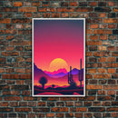Framed Canvas Art Print - Desert Landscape at Sunset - Pop Art Style - Home Decor - Southwest Art, California Desert Decor