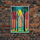 Vintage Style Art, Framed Canvas Prints, Lake and Pine Tree Forest Landscape, Florida Everglades at Sunset,  Pop Art