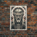 Grunge / Cyberpunk Odin, Norse Mythology, Wall Art, Framed Canvas Print, Futuristic Portrait of Odin