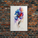 Red and Blue Vintage Style Framed Canvas Art, Vintage Floral Print, Vintage White Roses Painting, Still Life Botanical Farmhouse print,