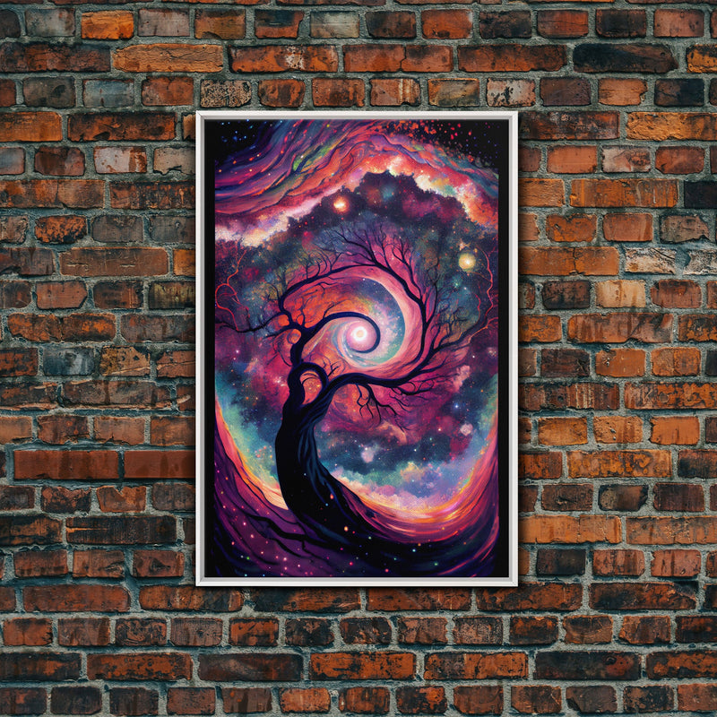 Whimsical and Mysterious Art, Framed Canvas Print, Wisteria Tree, Psychedelic / Trippy Painting