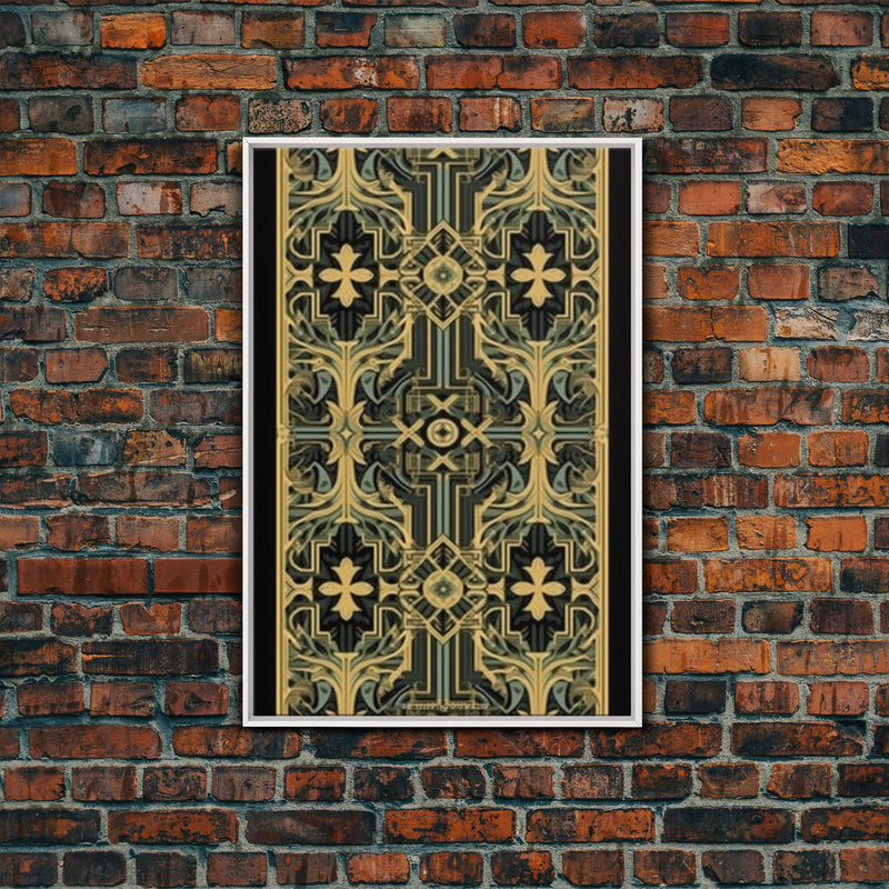 Art Deco Pattern Wall art, Framed Canvas Print, Art Deco, Gold & green art, Framed painting, Black colors, Wonderful art, 1920s Style Art