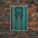 Art Deco Pattern Wall art, Framed Canvas Print, Art Deco, Green colors art, Patterns art, Office wall art, Wonderful art, Stained glass art