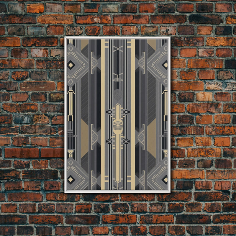 Art Deco Pattern Wall art - Framed Canvas Print - Art Deco - Abstract art - Gold & gray art - MCM Art - Original painting - Geometric art