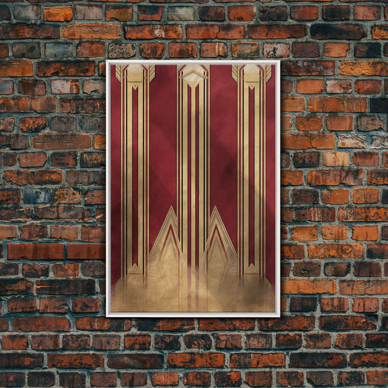 Art Deco Pattern Wall art - Framed Canvas Print - Art Deco - Abstract art - Gold & red art - Lines art - Living room art - Office decor