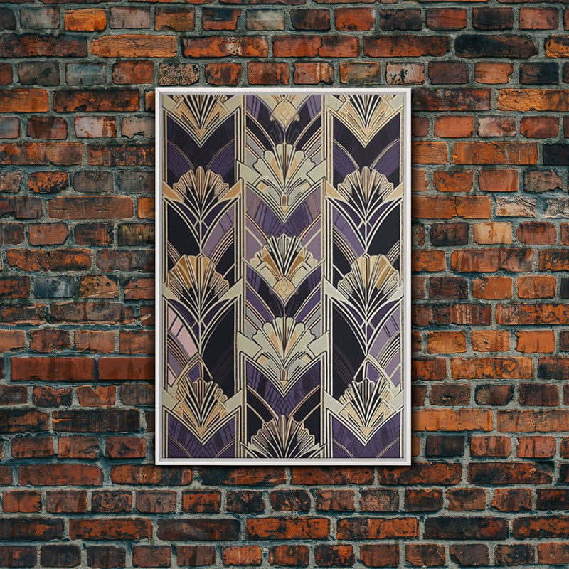 Art Deco Pattern Wall art, Framed Canvas Print, Art Deco, Pattern art, Yellow & purple art, Stained glass art, Abstract nature, Office decor