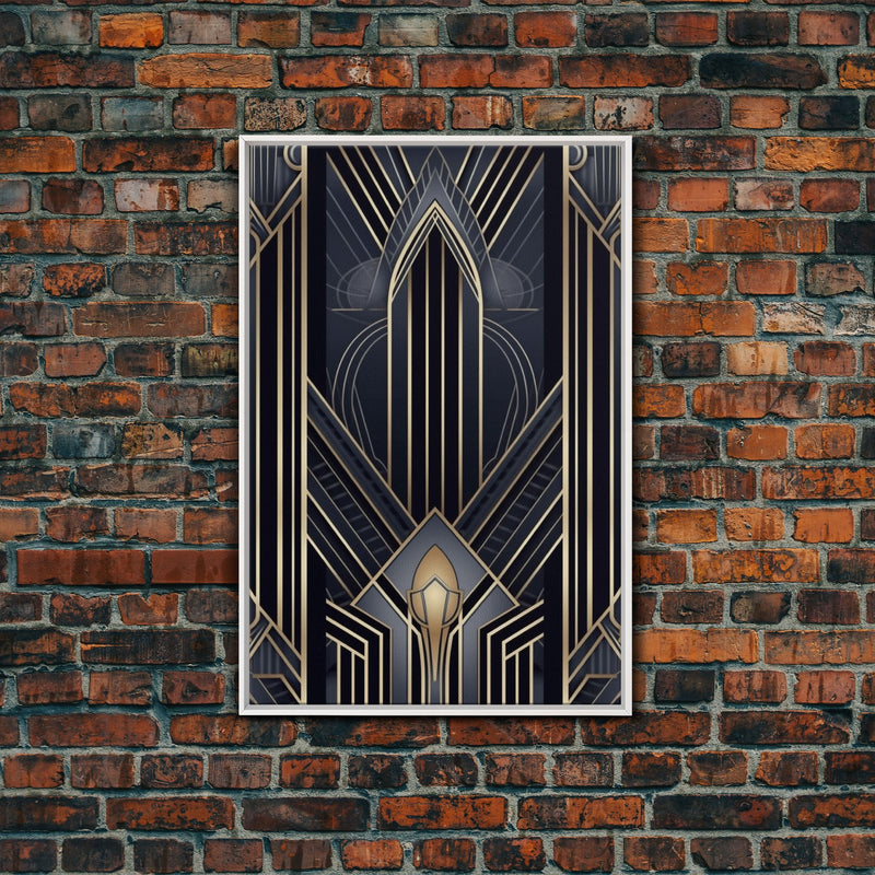 Art Deco Wall art, Framed Canvas Print, Art Deco, Gold & blue art, Guest room art, Midcentury Modern, Stained glass art, Original painting