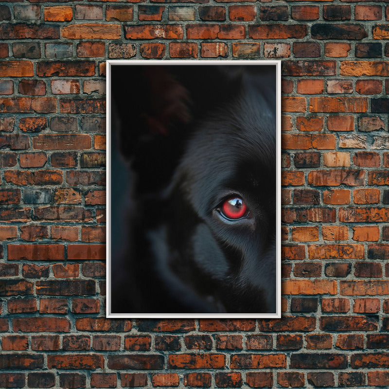 Animal Prints, Black Wolf With Red Eyes, Portrait Of A Wolf, Framed Canvas Print, Wolf Photography Art