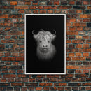 Highland Cow Art Print, Black And White, Animal Wall Decor, Minimalist Art, Wall Decor, Canvas Art, Wall Art, Framed Canvas Wall Decor