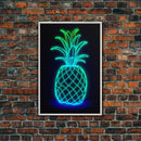 Green Neon Lights Pineapple Wall Decor, Fruit Art, Kitchen Wall Art, Minimalist Print, Wall Decor, Canvas Print, Wall Art, Framed Canvas