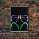 Neon Lights Eye Glasses Wall Decor, Glowing Art Print, Vibrant Art, Minimalist Print, Wall Decor, Canvas Print, Wall Art, Framed Canvas