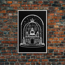 White Temple Wall Art, Snow Art Print, Fantasy Art, Line Art, Minimalist Print, Wall Decor, Canvas Print, Wall Art, Framed Canvas