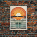 Sunset Sunrise Boho Wall Decor, Framed Canvas Print Or Poster, Sunset Framed Wall Hanging, Minimalist Art Deco Retro Wall Art