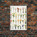 Cute Kawaii Floral Print, Flowers In Vases, Framed Wall Art, Canvas Print, Botanical Wall Decor, Dried Flower Large Art, Abstract Flower Art